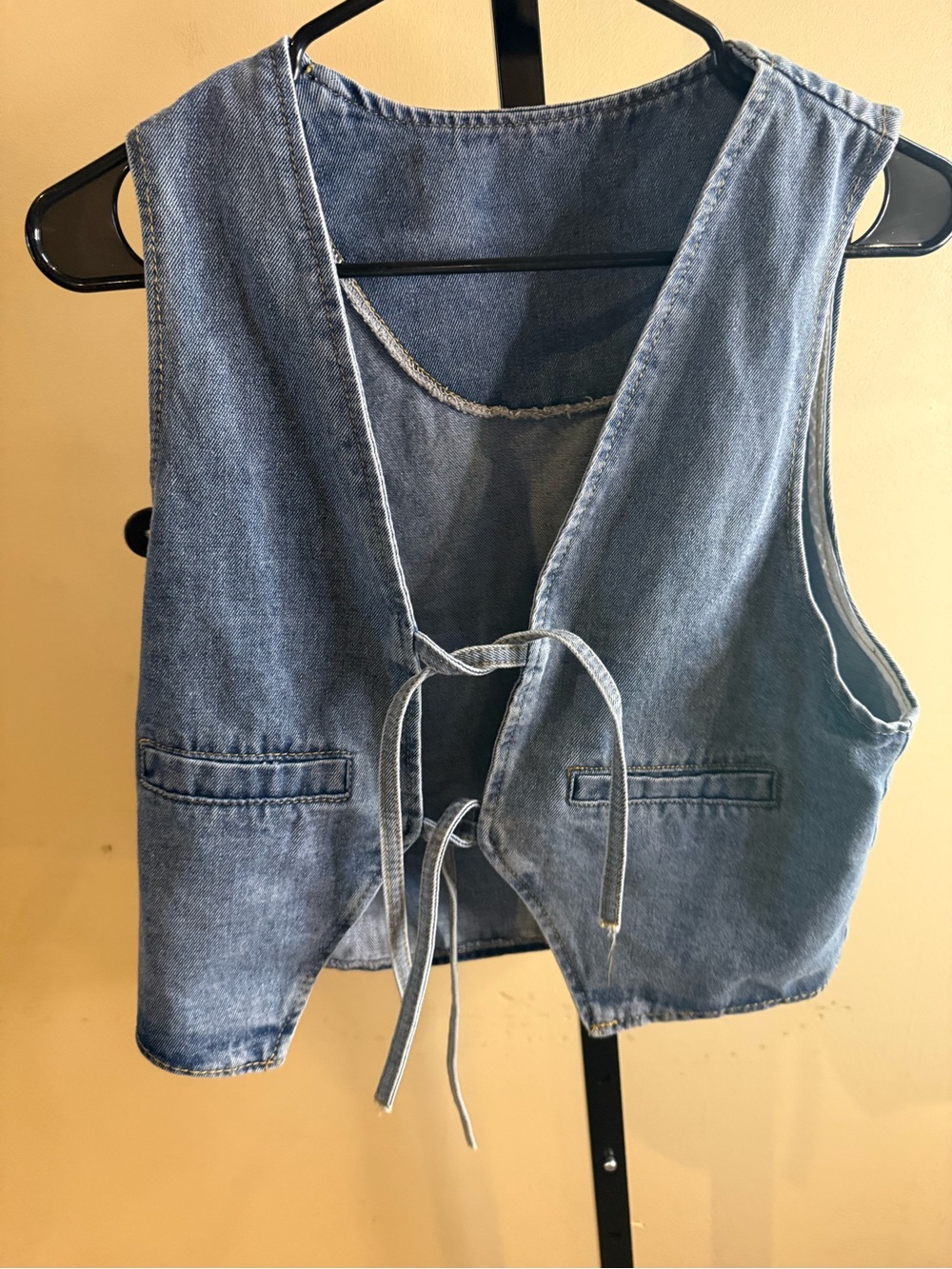 Denim Tie-Front Vest in Light Blue